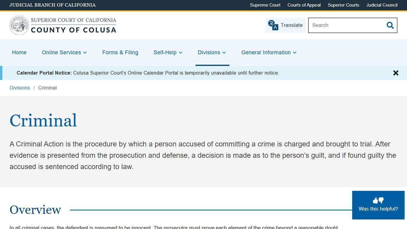 Criminal Superior Court of California County of Colusa