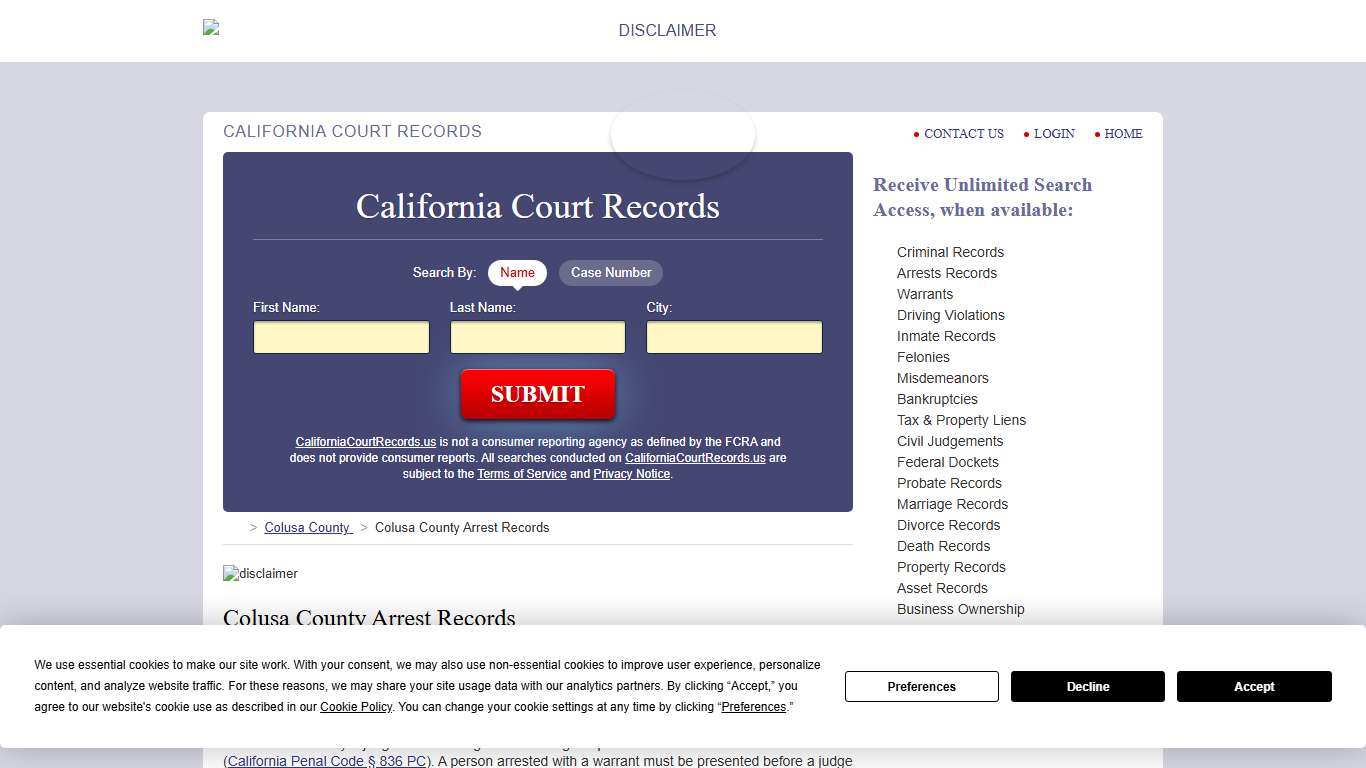 Colusa County Arrest Records CaliforniaCourtRecords.us
